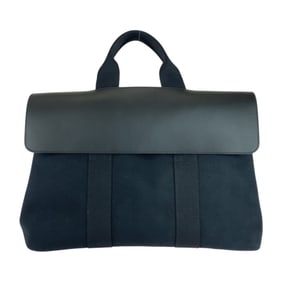 HERMES Valparaiso MM Black Toile Chevron Leather Tote Bag with Silver Hardware, Women's