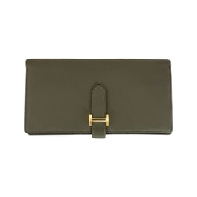 HERMES Bearn Soufflet Beige Ivory Gold Epsom Leather Long Wallet for Women with C Stamp