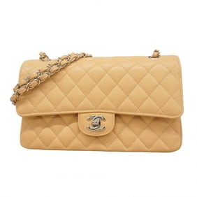 Chanel Matelasse Shoulder Bag with Double Flap and Chain, Caviar Skin, Beige, Women's