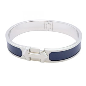 Hermes Super H Bangle, Metal, Silver, Navy, Men's/Women's