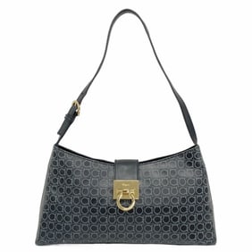 Salvatore Ferragamo Gancini Leather Shoulder Bag in Black, Gray, and Champagne