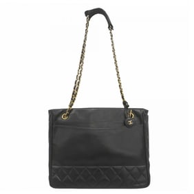 Chanel Matelasse Shoulder Bag with Chain Bag, Lambskin, Black, Women's