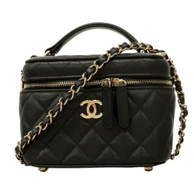 Chanel Matelasse Vanity Bag with Chain Shoulder Strap, Caviar Skin, Black and Champagne, 2-Way for