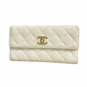 Chanel Matelasse Caviar Leather Long Wallet in White Champagne for Women
