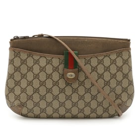 GUCCI Old Gucci GG Plus Sherry Line Shoulder Bag/Pochette/Clutch Bag in PVC Beige and Mocha Brown