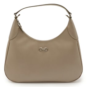 Salvatore Ferragamo Double Gancini Shoulder Bag in Champagne Pink Leather (EZ-21B640)