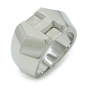 HERMES Super H Ash Ring, Stainless Steel, Silver, #62, Japanese Size Approx. 22