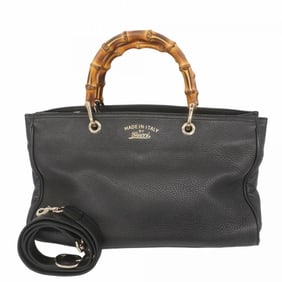 Gucci Bamboo Handbag 323660 Leather Black Champagne 2-Way Bag for Women