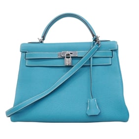 Hermes Hermès Kelly 32 Togo Blue Jean Handbag with J Stamp, 2-Way Bag for Women