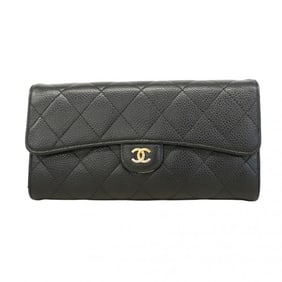 Chanel Matelasse Caviar Leather Long Wallet, Black, Women's