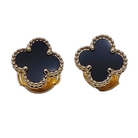 Van Cleef & Arpels Sweet Alhambra Earrings for Women, 750YG Onyx, Polished, Binaural Jewelry