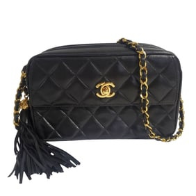 CHANEL Matelasse Women's Shoulder Bag, Lambskin, Black with Gold Hardware, Coco Mark, and Tassel
