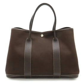 HERMES Garden PM Tote Bag, Toile Officier Canvas and Leather, Dark Brown, H Stamp