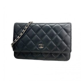 Chanel Matelasse Chain Shoulder Wallet, Lambskin, Black, Women's
