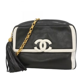 Chanel Shoulder Bag with Chain Bag, Lambskin, Black and White, Women's