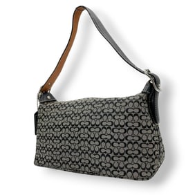 Coach Mini Signature Handbag with Accessory Pouch 6332, Canvas, Leather, Black, and Gray, Women's,