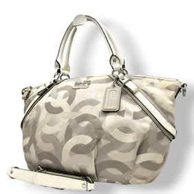 Coach Madison Op Art Sophia Shoulder Bag/Handbag 16902, Canvas, Embossed Leather, White, Gray,