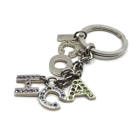 Coach logo keychain, silver color, rhinestone charm, women's, i2