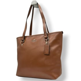 Coach F36632 Tote Bag, Brown Crossgrain Leather with Logo Charm, Women's, Size s86