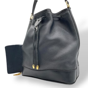 CELINE Drawstring Shoulder Bag Leather Bucket Navy Women's S21