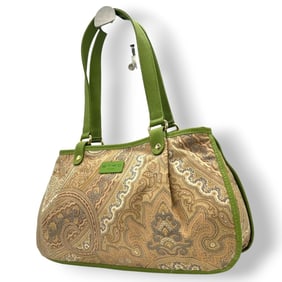Etro Profumi handbag tote bag in green paisley nylon and leather, size s94, for women