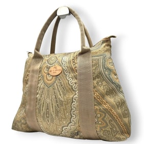 ETRO Profumi Tote Bag, Paisley Nylon Handbag, Beige/Brown, Women's, Size s94