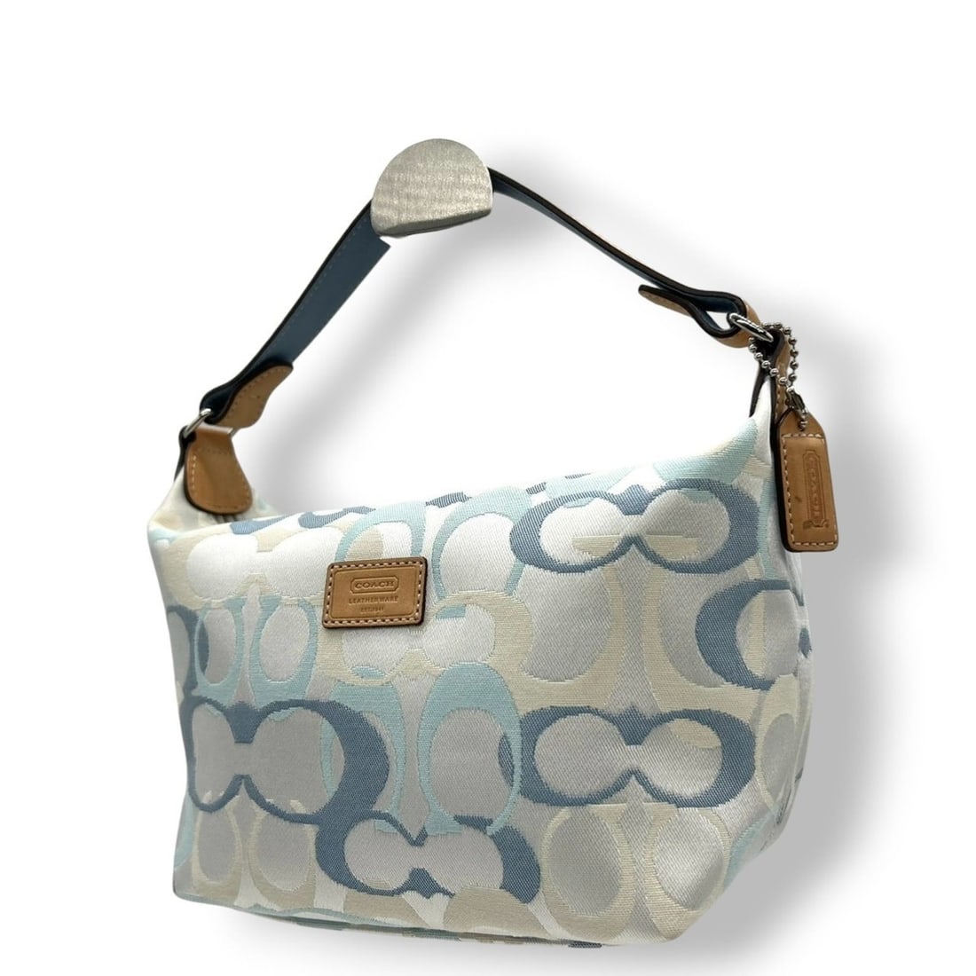 Coach Optic Signature 1896 Canvas Handbag Accessory Pouch in Blue and White, Women's, Size s81: --- Catalog ---Category: SizeSize (HxWxD): 12cm x 19cm x 10cm / 4.72'' x 7.48'' x 3.93''Category: DesignType: Handbag, PouchColor: Blue, WhiteGender: WomenMaterial: Canvas , Leather Category: GeneralM