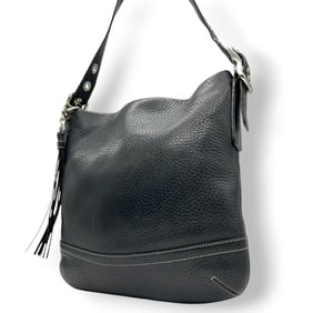 Coach 1427 Black Shrink Leather Crossbody Shoulder Bag with Tassel Charm, Women's, Size s96
