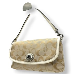 Coach Accessory Pouch Handbag Signature Leather Beige White Women's s84