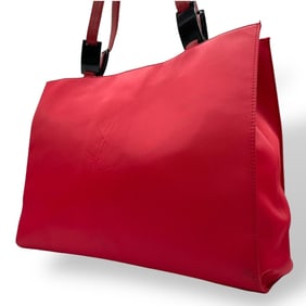Yves Saint Laurent YSL Big Logo Nylon Tote Bag Red Shoulder C1