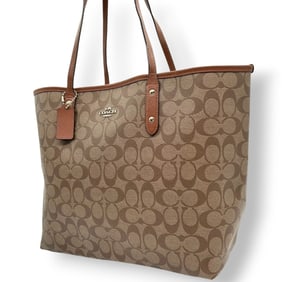 Coach Signature City Tote Bag, F36126, Leather, Brown and Khaki, Women's, Size 84