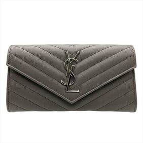 Saint Laurent YSL Cassandra V-Stitch Leather Long Wallet, 372264, Gray, Unisex