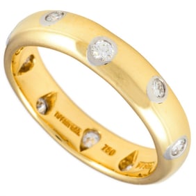 Tiffany & Co. Dots Ring with Diamond, Size 10, 18KYG, 4.4g, Pt950 Yellow Gold and Platinum,