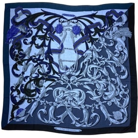 Hermes Hermès Carré Jean 140 "LE MORS A LA CONETABLE" Scarf, Cashmere and Silk, Navy, Unisex
