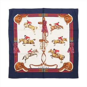 Hermes Hermès Carré 90 Jumping Scarf, Navy Silk, Women's