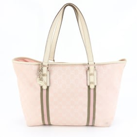 Gucci GG Canvas Sherry Line 139260 Leather Tote Bag Shoulder Pink Women's