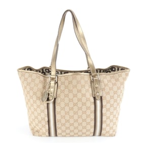 Gucci GG Canvas with Charm 139260 Leather Tote Bag Shoulder Handbag Gold Women's