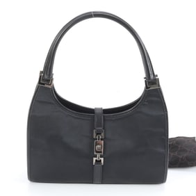 Gucci Jackie 002 1068 Leather Handbag Tote Black with Silver Hardware for Women