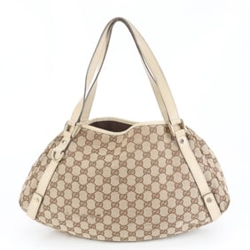 Gucci GG Canvas Abbey 130736 Leather Tote Bag Shoulder for Women