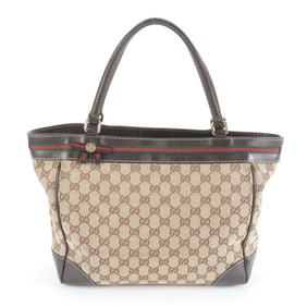 Gucci GG Canvas Sherry Ribbon Mayfair 257061 Leather Tote Bag Shoulder for Women
