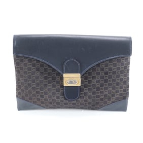 Gucci Old Leather Clutch Bag Pouch Business Navy with Gold Hardware for Men