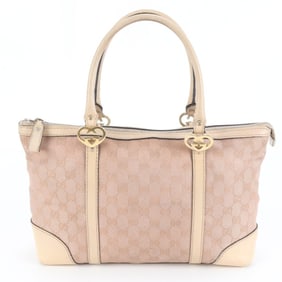 Gucci GG Canvas Lovely 257069 Leather Tote Bag Shoulder Handbag Pink Women's