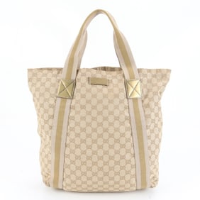 Gucci GG Canvas Sherry Line 189669 Leather Tote Bag Shoulder Beige Women's