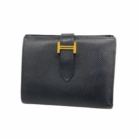 Hermes Hermès Bearn Compact Wallet, Epsom Leather, Black, D Stamp, Women's