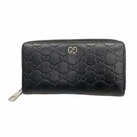 Gucci long wallet Guccissima 473928 leather black women's