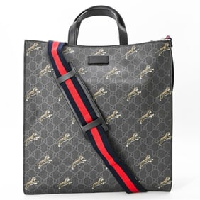 GUCCI GG Supreme Tiger Web Tote Bag Shoulder Black 495559