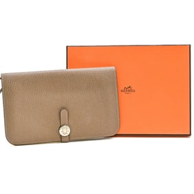 HERMES Dogon Duo GM Long Wallet, Togo Leather, Bifold, Two-Tone, Etoupe, Greige #C