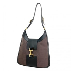 Gucci Shoulder Bag 001 4129 Canvas Black Brown Women's