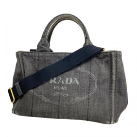 Prada Canapa Denim Tote Bag, Black, 2-Way Bag for Women