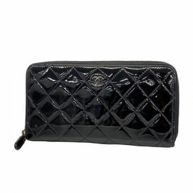 Chanel Matelasse Patent Leather Long Wallet, Black, Women's